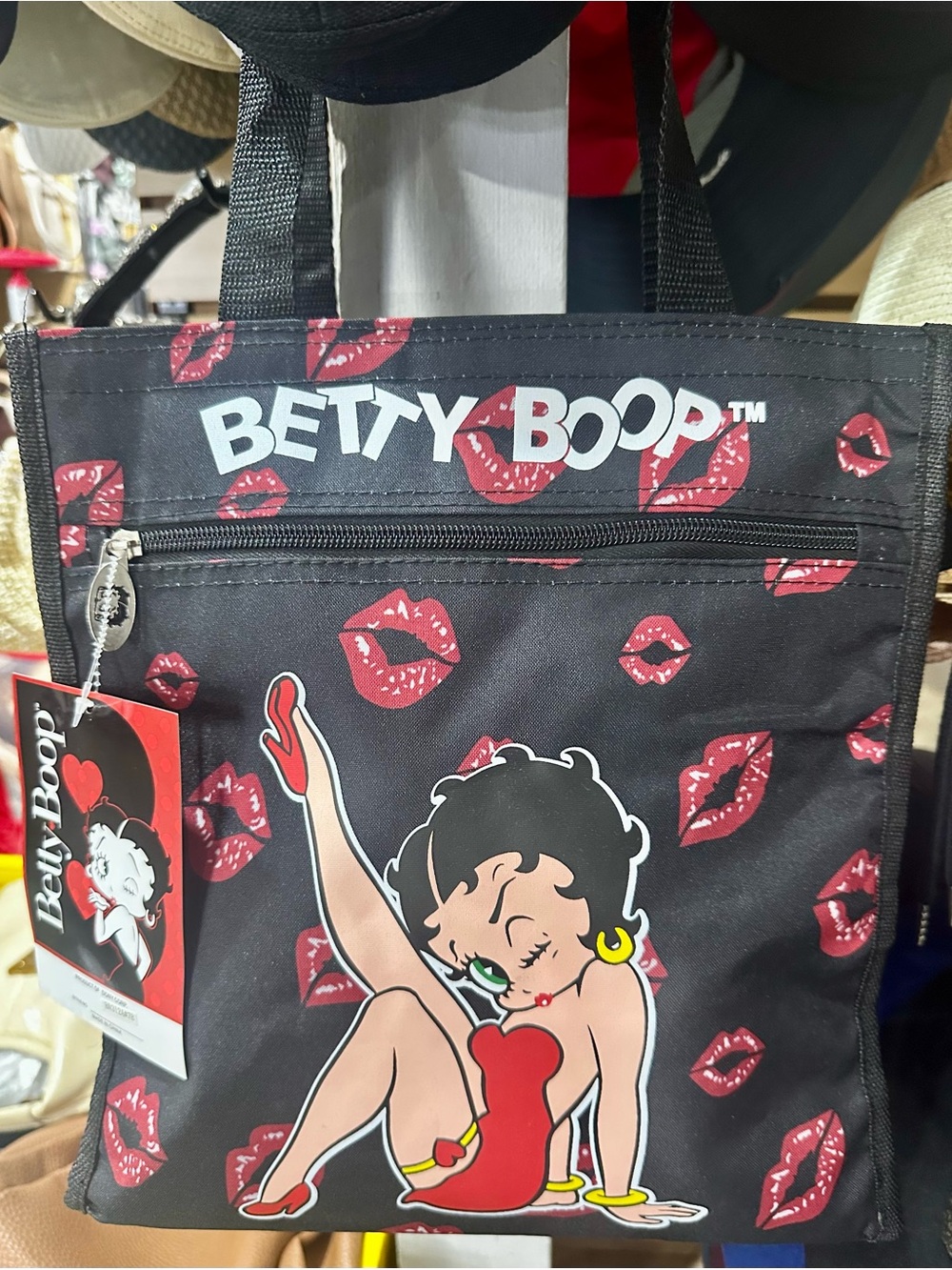 Betty Boop Black Tote with Red Kiss-Print and Graphic
